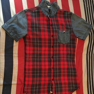 Blue & Red Plaid Modern Amusement Button Up